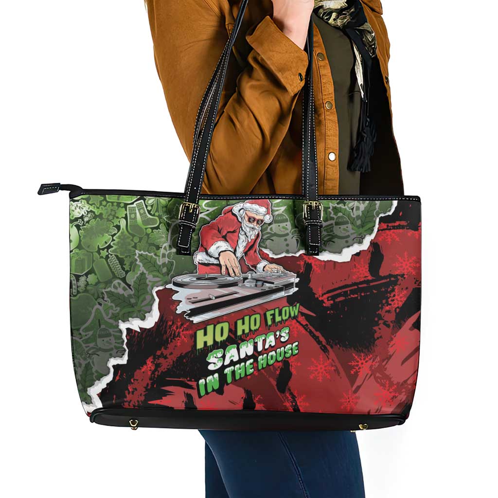 Hip Hop Christmas Leather Tote Bag DJ Santa Ho Ho Flow - Wonder Print Shop