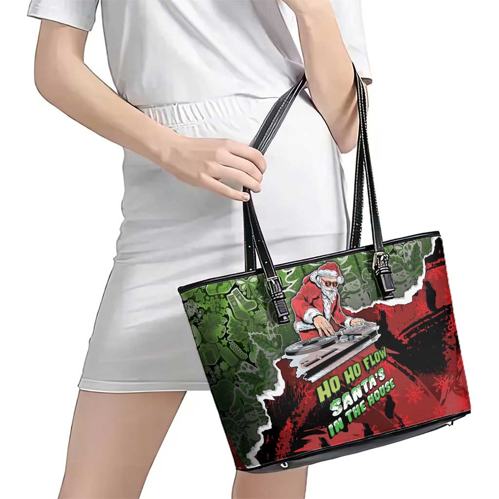 Hip Hop Christmas Leather Tote Bag DJ Santa Ho Ho Flow - Wonder Print Shop