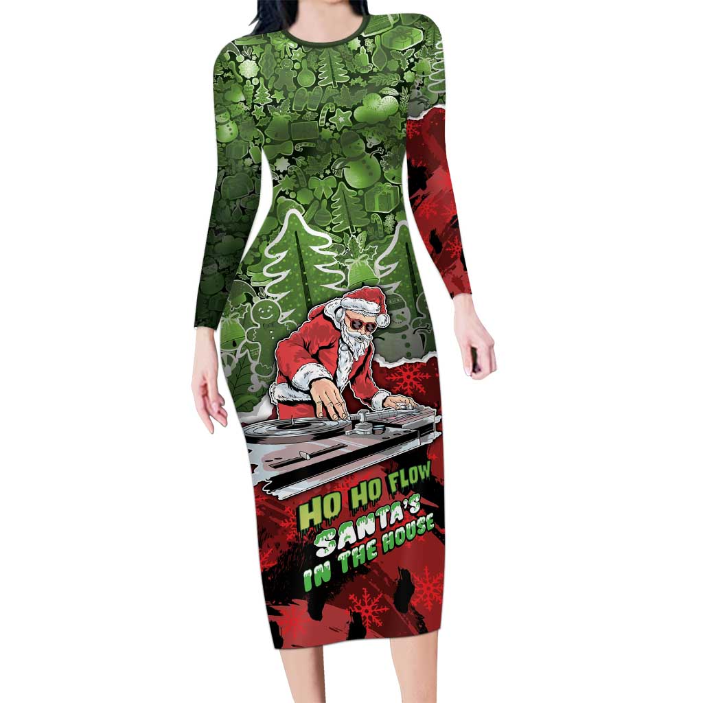 Hip Hop Christmas Long Sleeve Bodycon Dress DJ Santa Ho Ho Flow - Wonder Print Shop