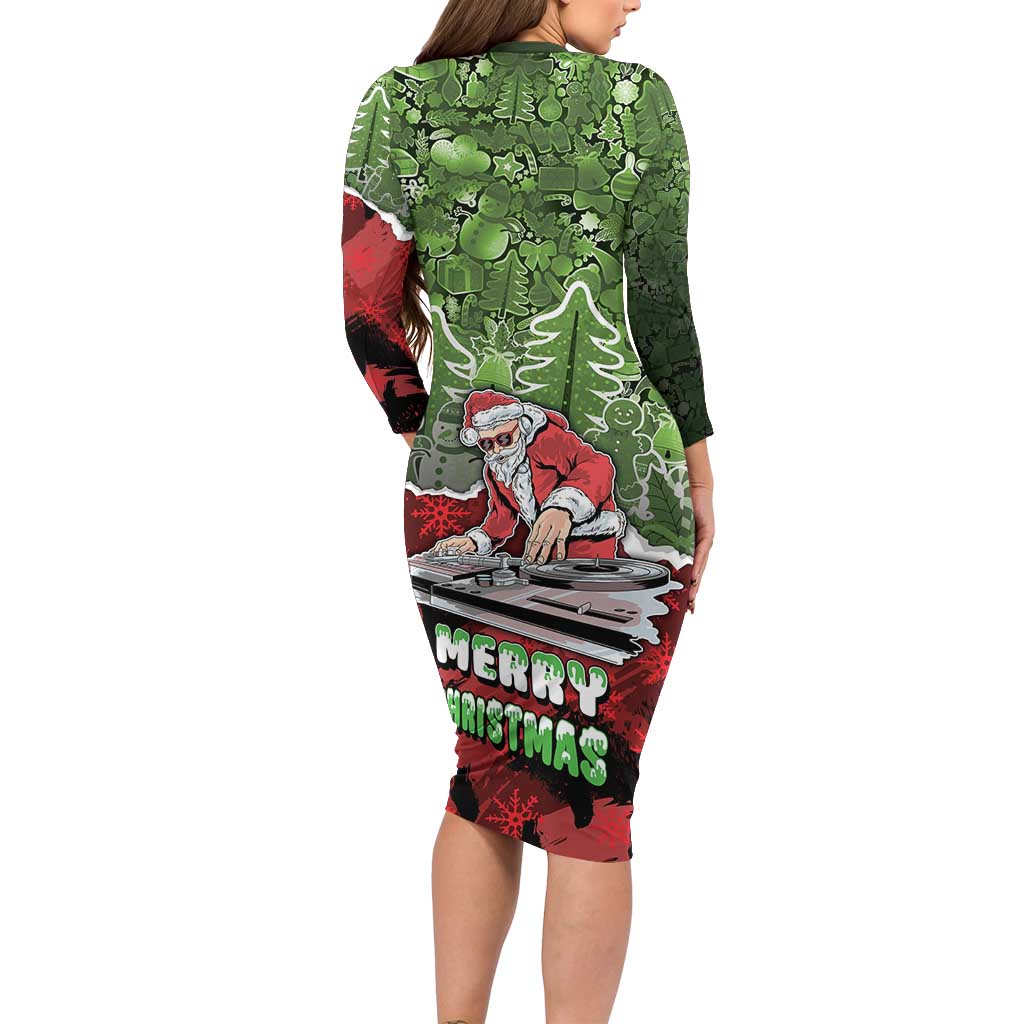 Hip Hop Christmas Long Sleeve Bodycon Dress DJ Santa Ho Ho Flow - Wonder Print Shop