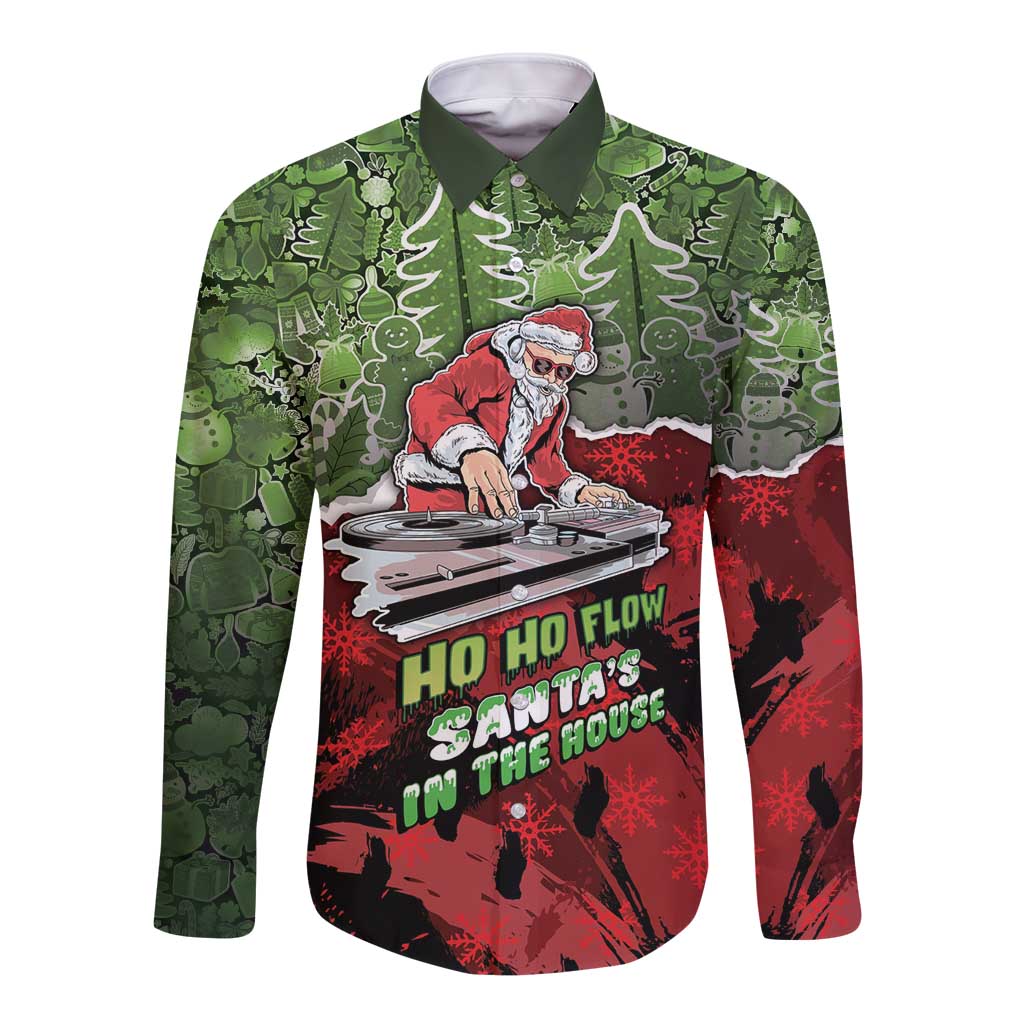 Hip Hop Christmas Long Sleeve Button Shirt DJ Santa Ho Ho Flow - Wonder Print Shop