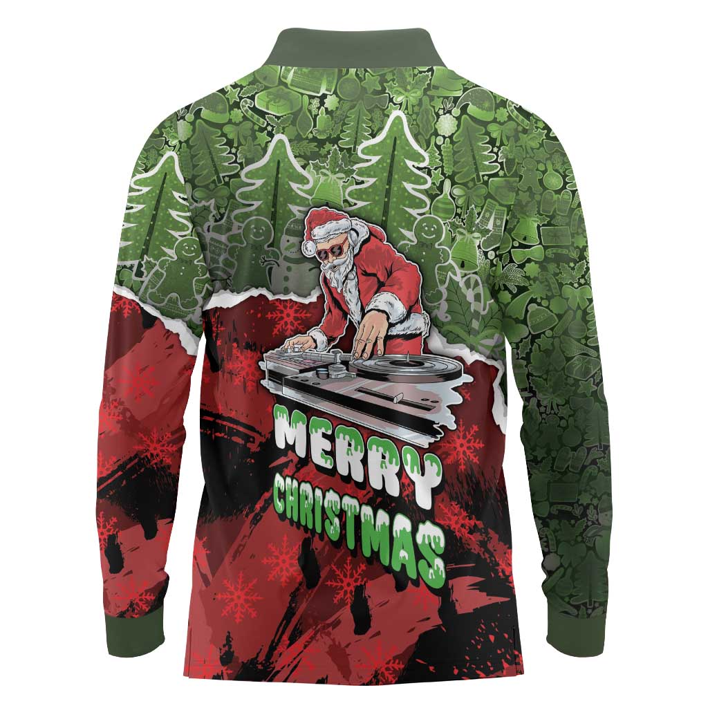 Hip Hop Christmas Long Sleeve Polo Shirt DJ Santa Ho Ho Flow - Wonder Print Shop