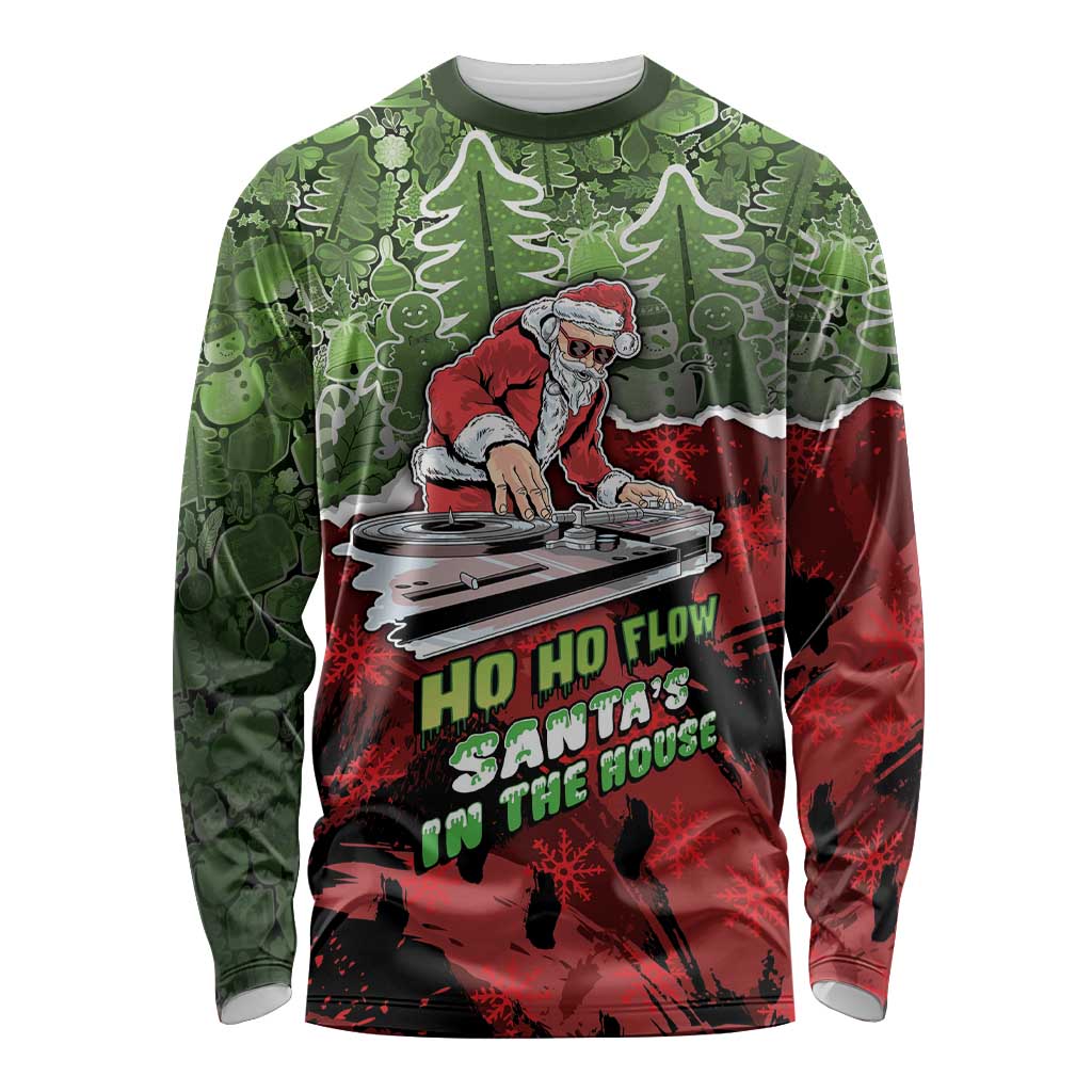 Hip Hop Christmas Long Sleeve Shirt DJ Santa Ho Ho Flow - Wonder Print Shop