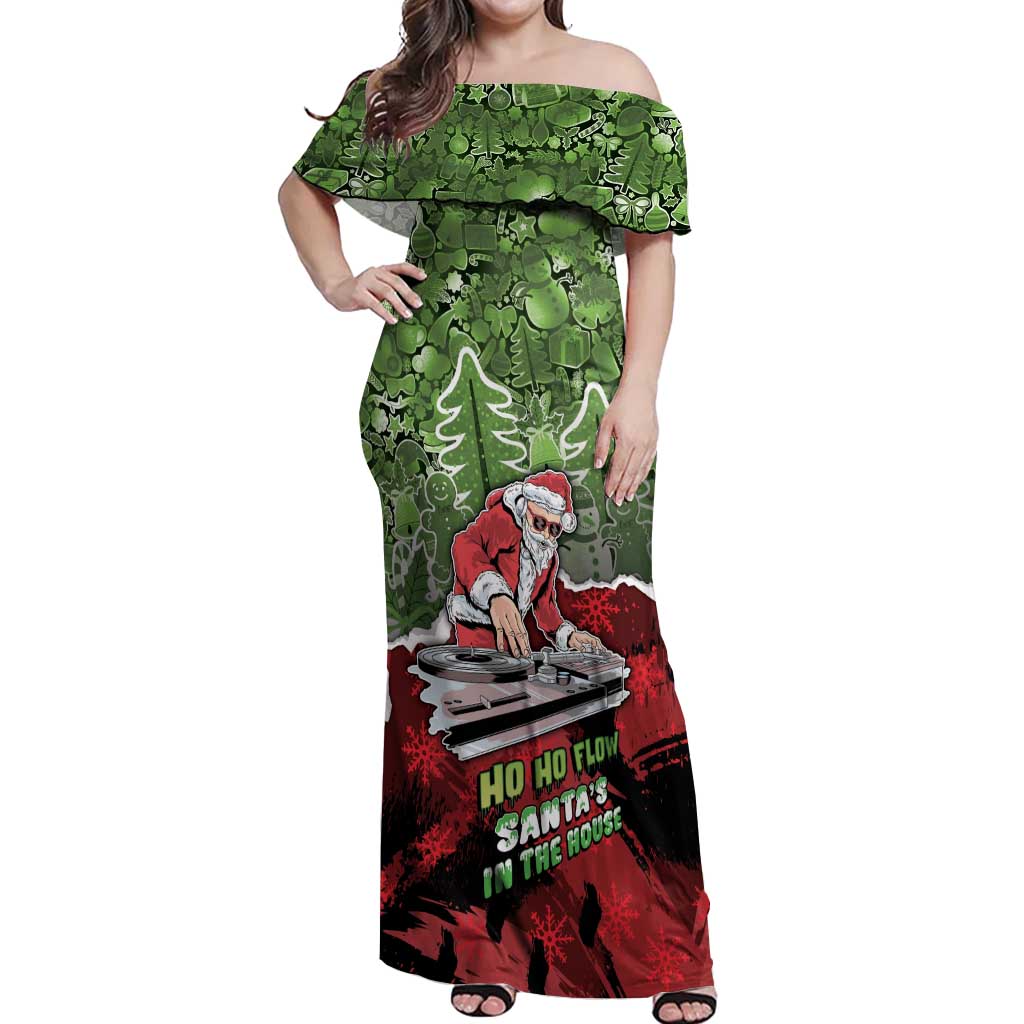 Hip Hop Christmas Off Shoulder Maxi Dress DJ Santa Ho Ho Flow - Wonder Print Shop