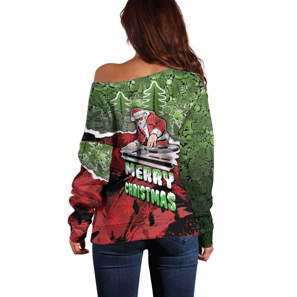 Hip Hop Christmas Off Shoulder Sweater DJ Santa Ho Ho Flow - Wonder Print Shop