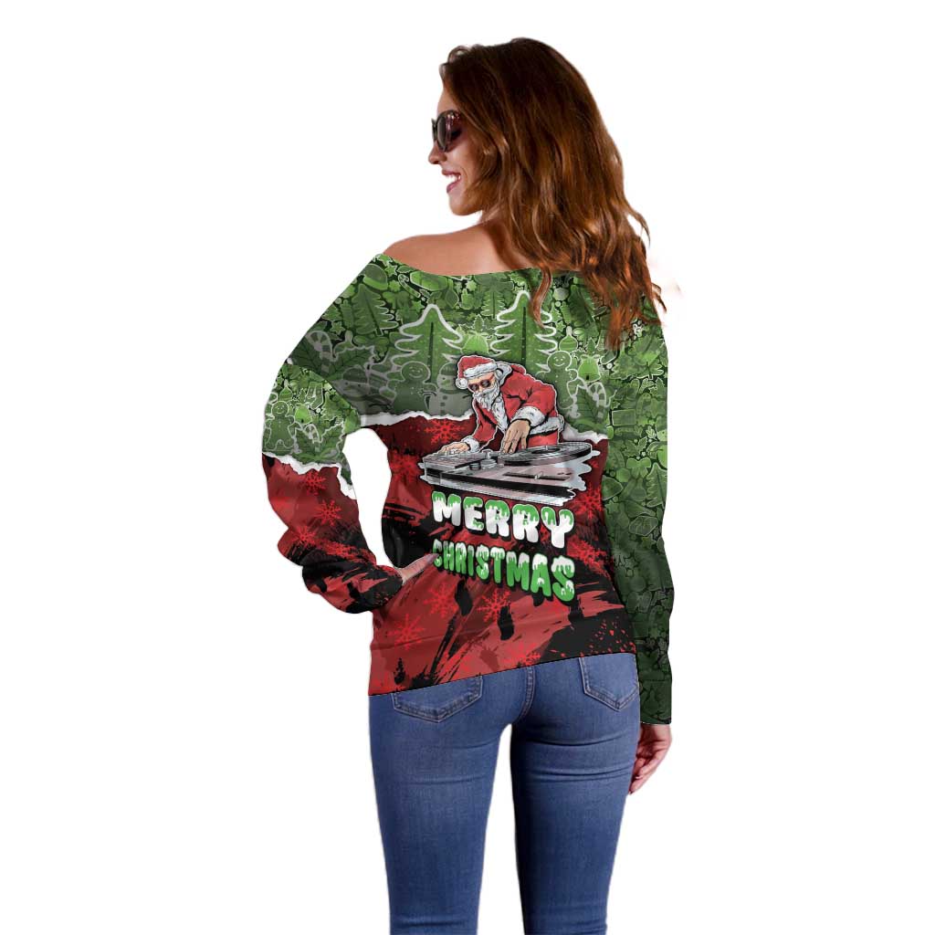 Hip Hop Christmas Off Shoulder Sweater DJ Santa Ho Ho Flow - Wonder Print Shop