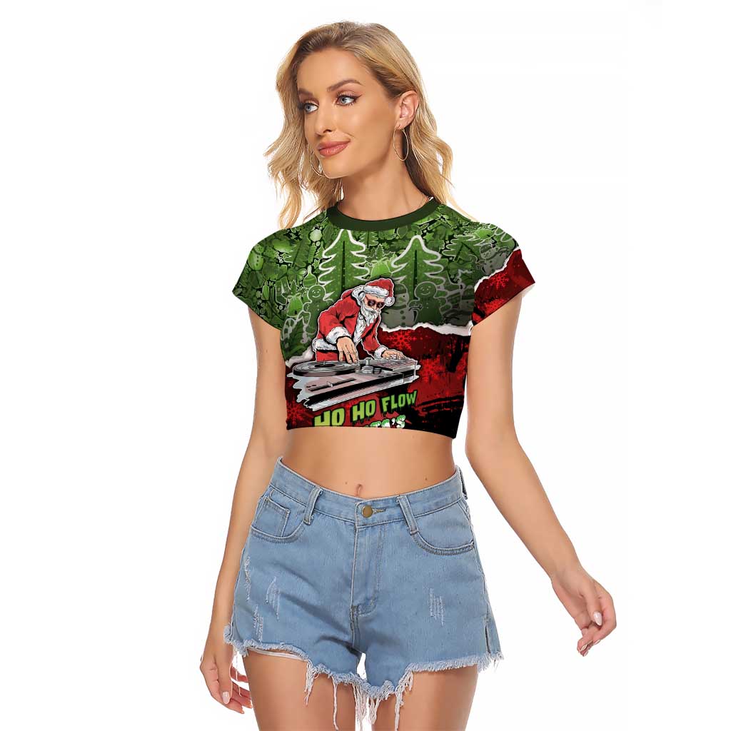 Hip Hop Christmas Raglan Cropped T Shirt DJ Santa Ho Ho Flow - Wonder Print Shop
