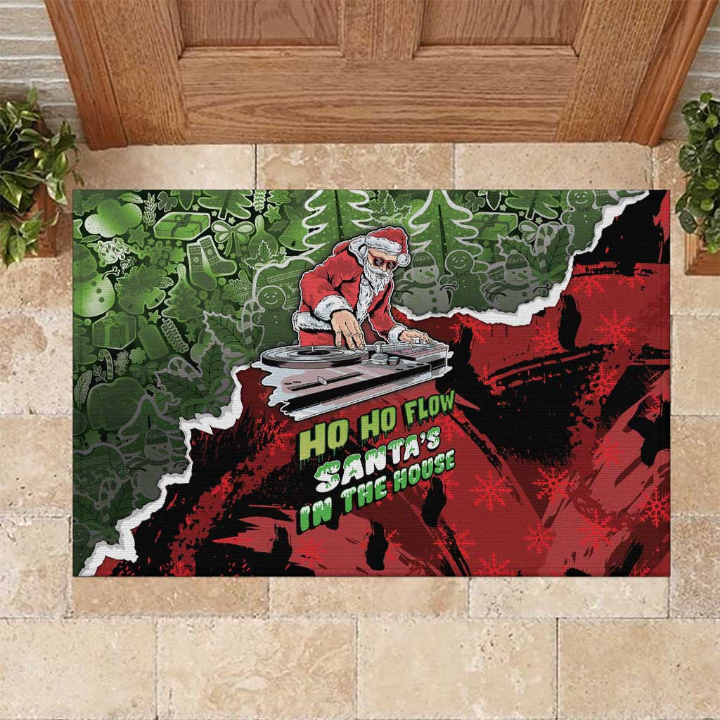 Hip Hop Christmas Rubber Doormat DJ Santa Ho Ho Flow - Wonder Print Shop