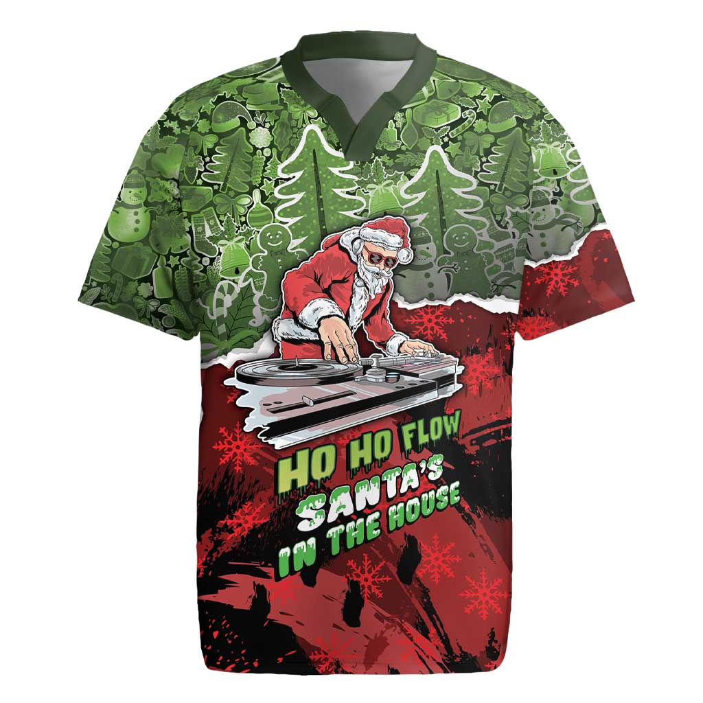 Hip Hop Christmas Rugby Jersey DJ Santa Ho Ho Flow - Wonder Print Shop