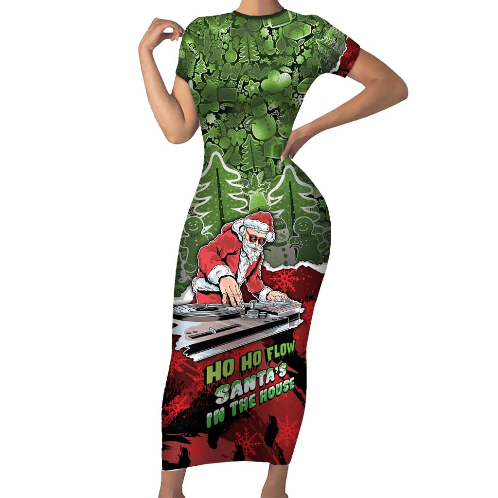 Hip Hop Christmas Short Sleeve Bodycon Dress DJ Santa Ho Ho Flow - Wonder Print Shop