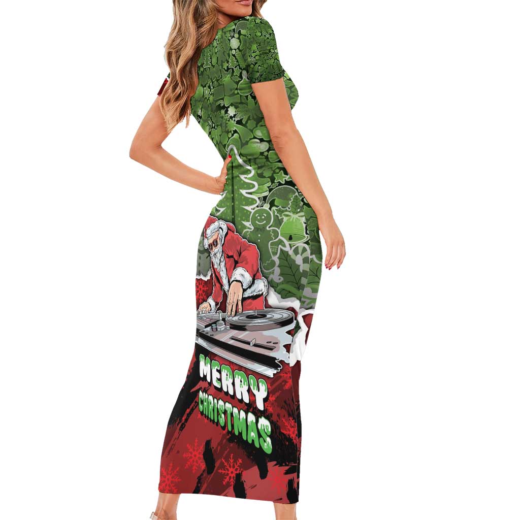 Hip Hop Christmas Short Sleeve Bodycon Dress DJ Santa Ho Ho Flow - Wonder Print Shop