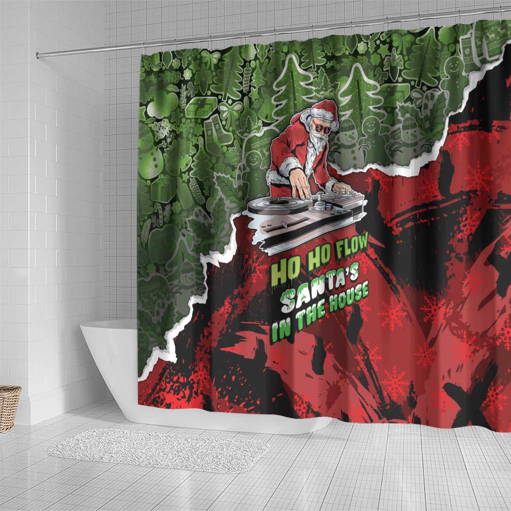 Hip Hop Christmas Shower Curtain DJ Santa Ho Ho Flow - Wonder Print Shop