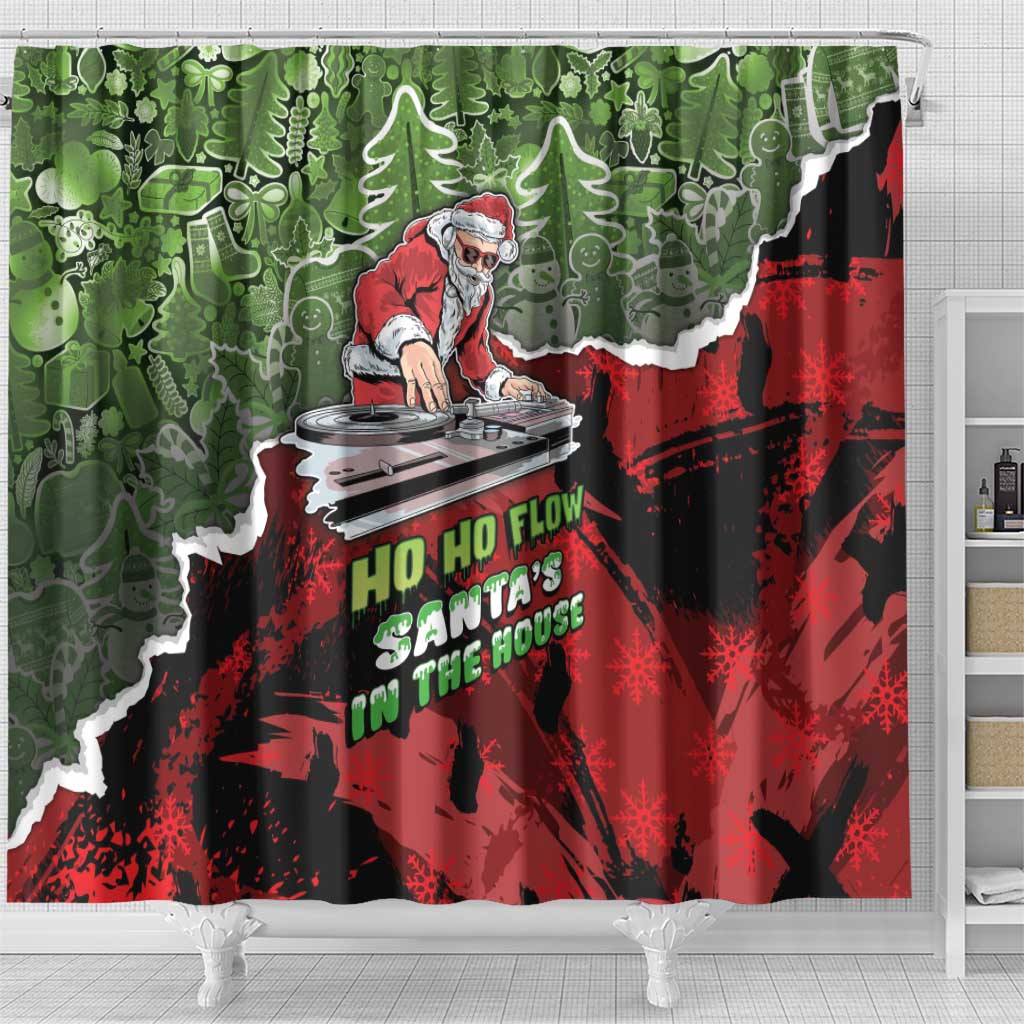 Hip Hop Christmas Shower Curtain DJ Santa Ho Ho Flow - Wonder Print Shop