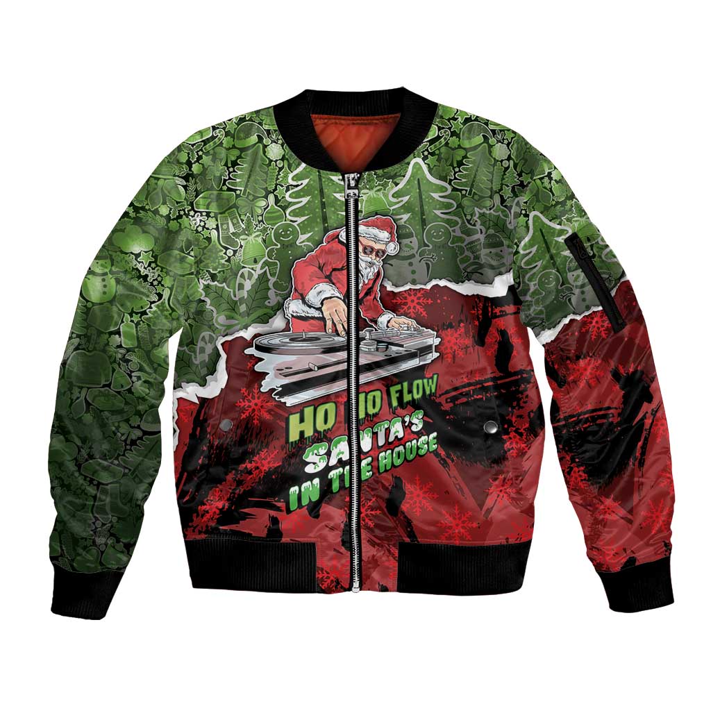 Hip Hop Christmas Sleeve Zip Bomber Jacket DJ Santa Ho Ho Flow - Wonder Print Shop