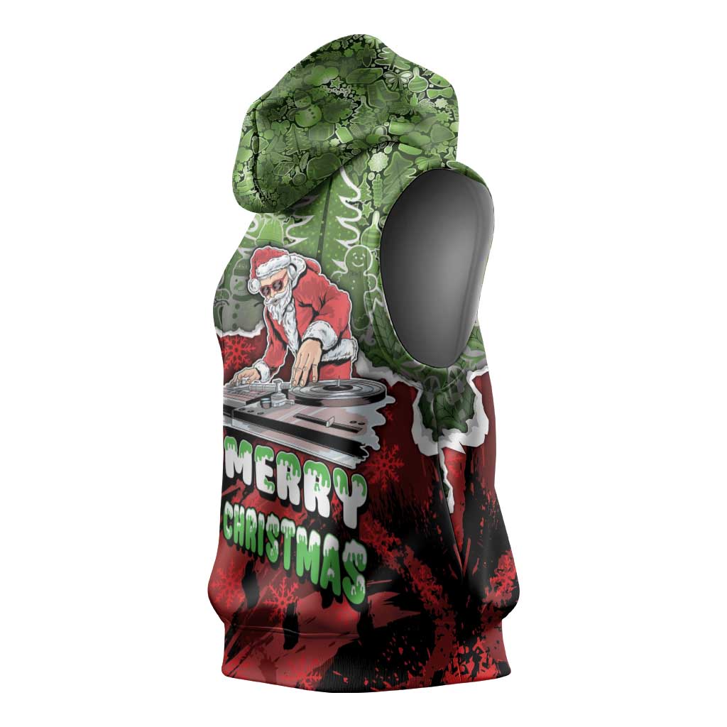 Hip Hop Christmas Sleeveless Hoodie DJ Santa Ho Ho Flow - Wonder Print Shop