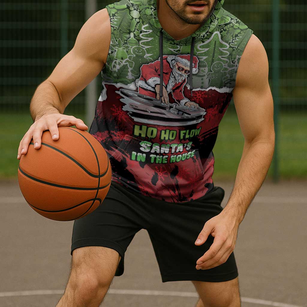 Hip Hop Christmas Sleeveless Hoodie DJ Santa Ho Ho Flow - Wonder Print Shop