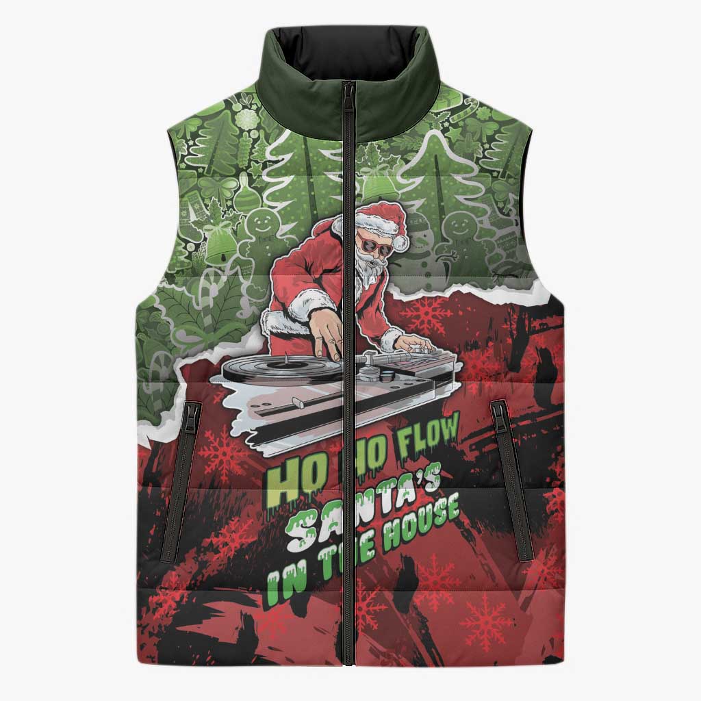 Hip Hop Christmas Sleeveless Puffer Jacket DJ Santa Ho Ho Flow - Wonder Print Shop