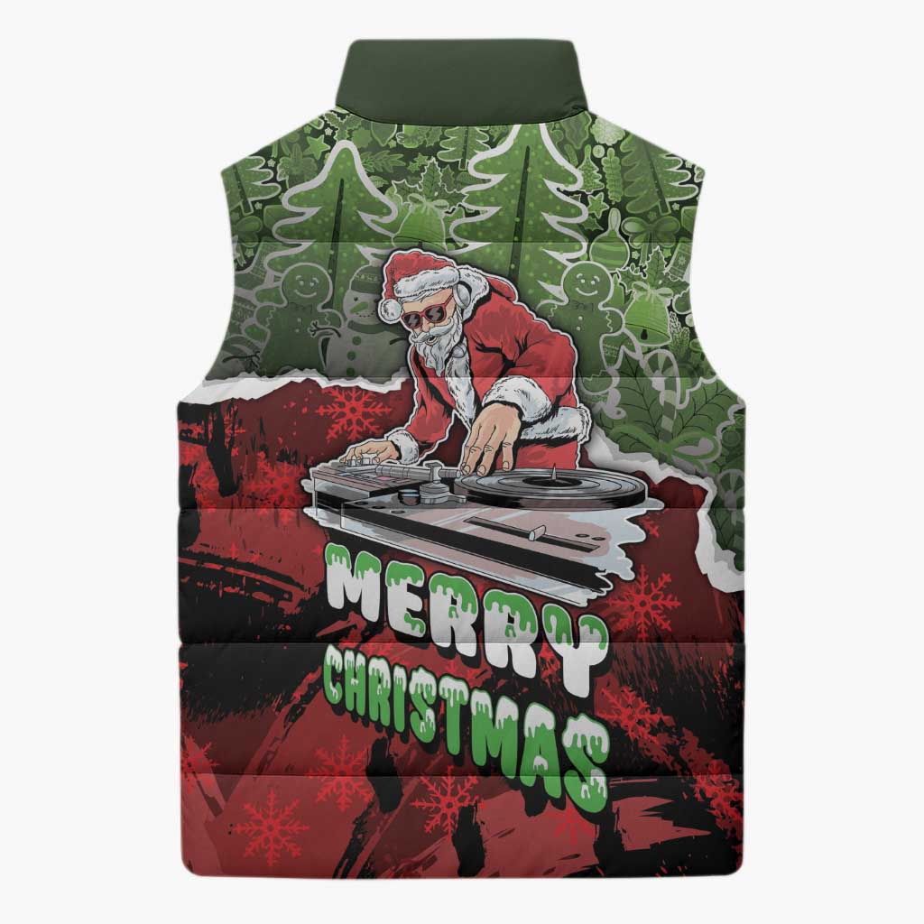 Hip Hop Christmas Sleeveless Puffer Jacket DJ Santa Ho Ho Flow - Wonder Print Shop