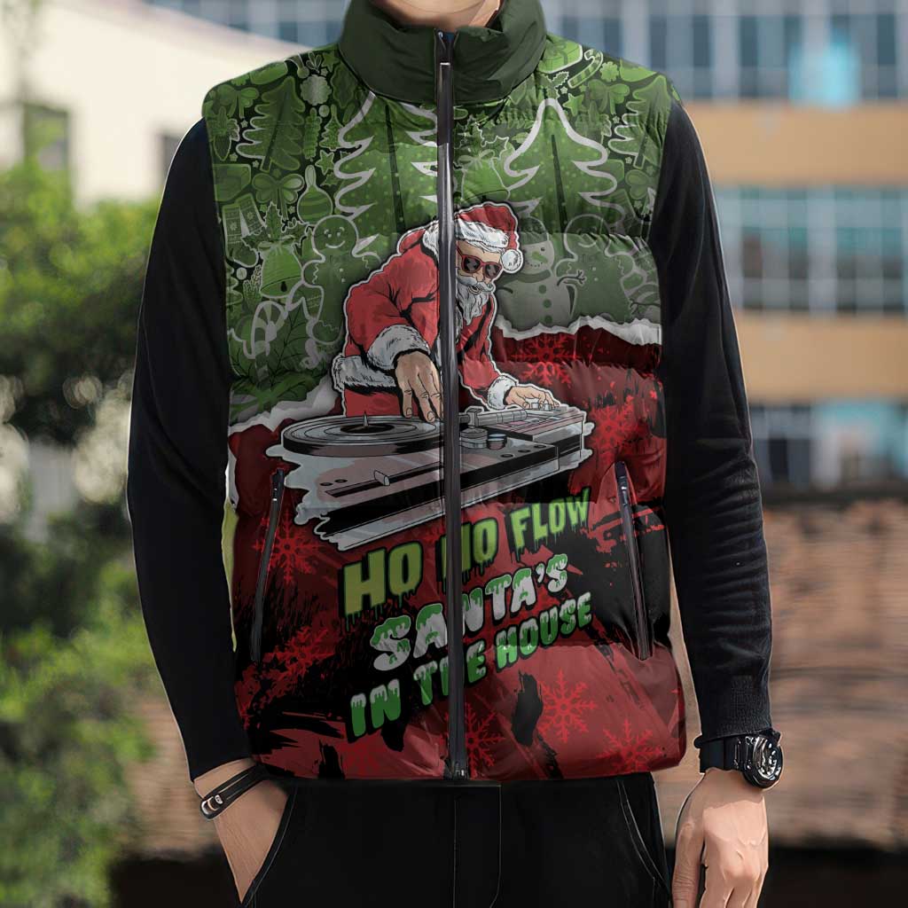 Hip Hop Christmas Sleeveless Puffer Jacket DJ Santa Ho Ho Flow - Wonder Print Shop