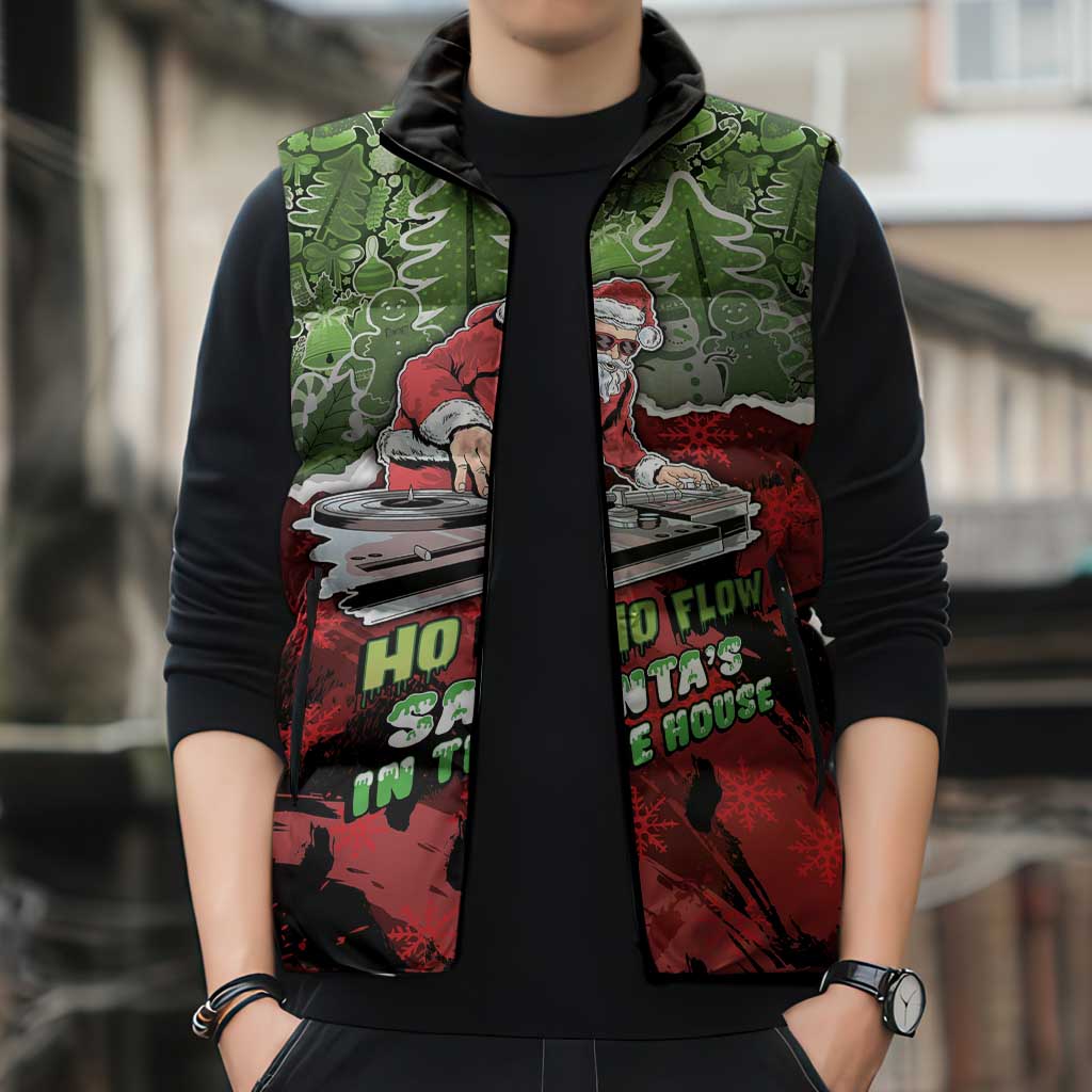Hip Hop Christmas Sleeveless Puffer Jacket DJ Santa Ho Ho Flow - Wonder Print Shop