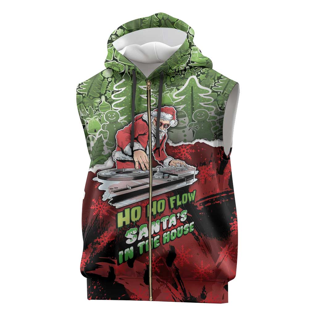 Hip Hop Christmas Sleeveless Zip Hoodie DJ Santa Ho Ho Flow - Wonder Print Shop