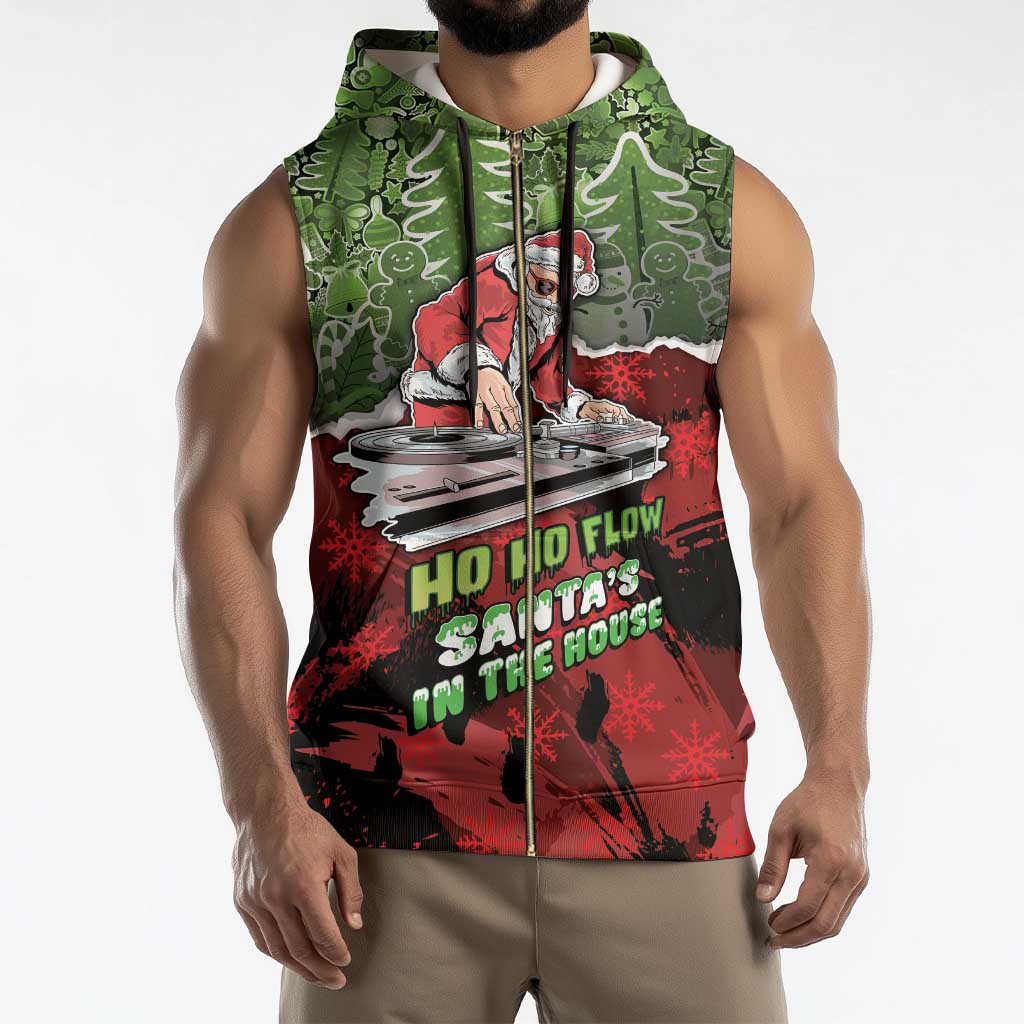 Hip Hop Christmas Sleeveless Zip Hoodie DJ Santa Ho Ho Flow - Wonder Print Shop