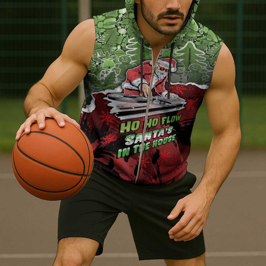 Hip Hop Christmas Sleeveless Zip Hoodie DJ Santa Ho Ho Flow - Wonder Print Shop