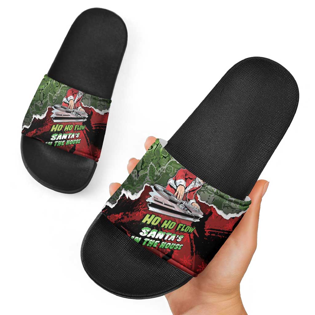 Hip Hop Christmas Slide Sandals DJ Santa Ho Ho Flow - Wonder Print Shop
