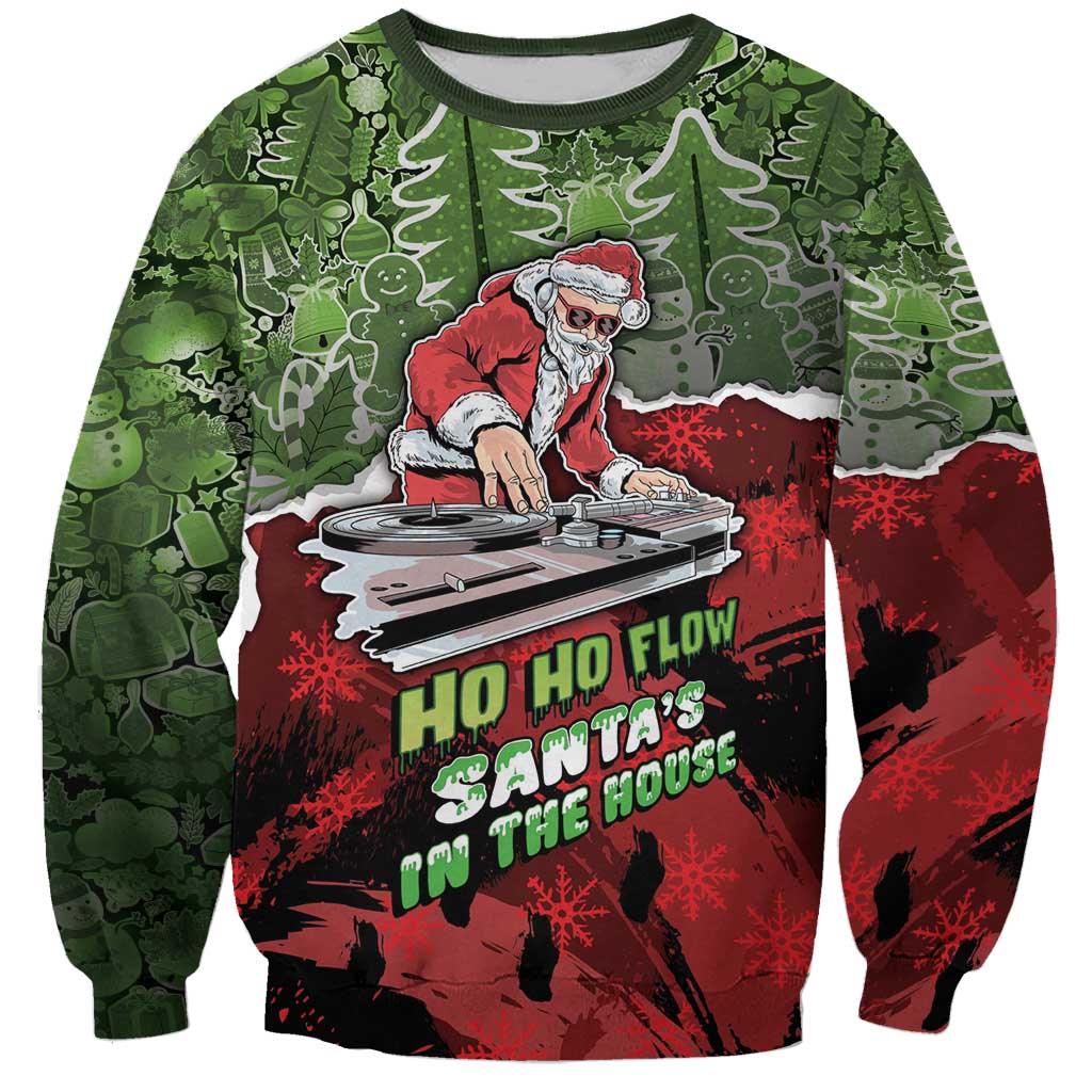 Hip Hop Christmas Sweatshirt DJ Santa Ho Ho Flow - Wonder Print Shop