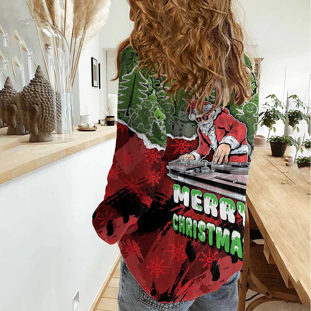 Hip Hop Christmas Women Casual Shirt DJ Santa Ho Ho Flow - Wonder Print Shop