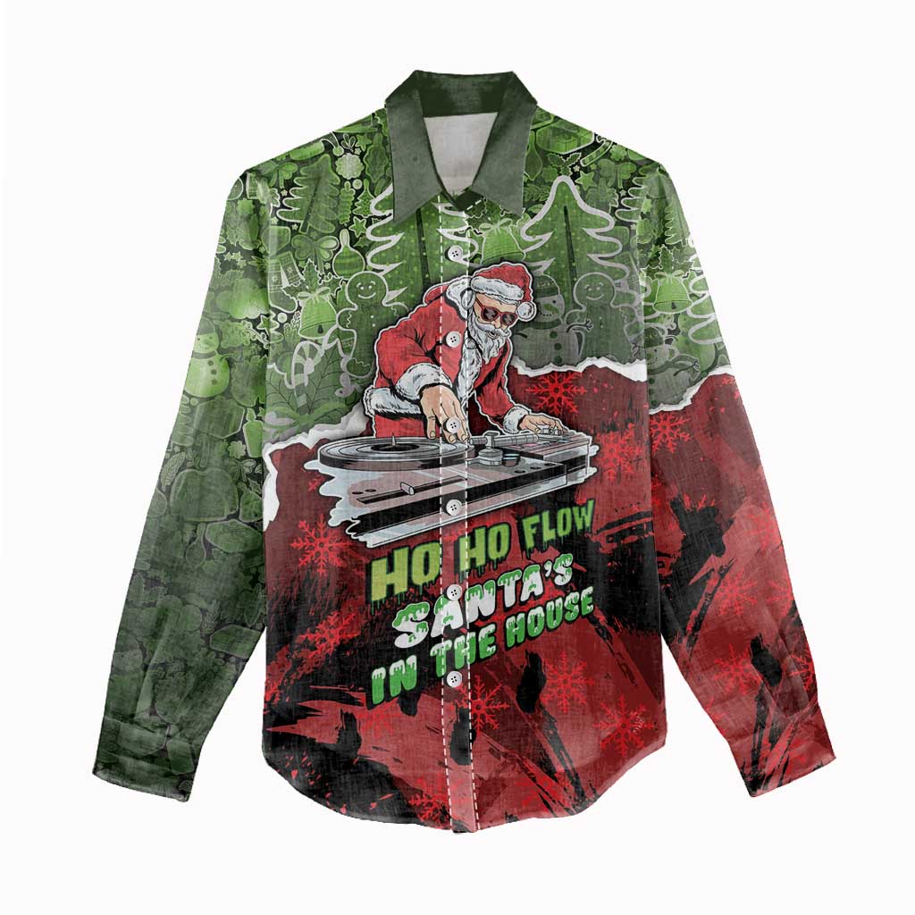 Hip Hop Christmas Women Casual Shirt DJ Santa Ho Ho Flow - Wonder Print Shop