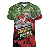 Hip Hop Christmas Women V-Neck T-Shirt DJ Santa Ho Ho Flow - Wonder Print Shop