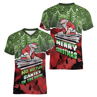 Hip Hop Christmas Women V-Neck T-Shirt DJ Santa Ho Ho Flow - Wonder Print Shop