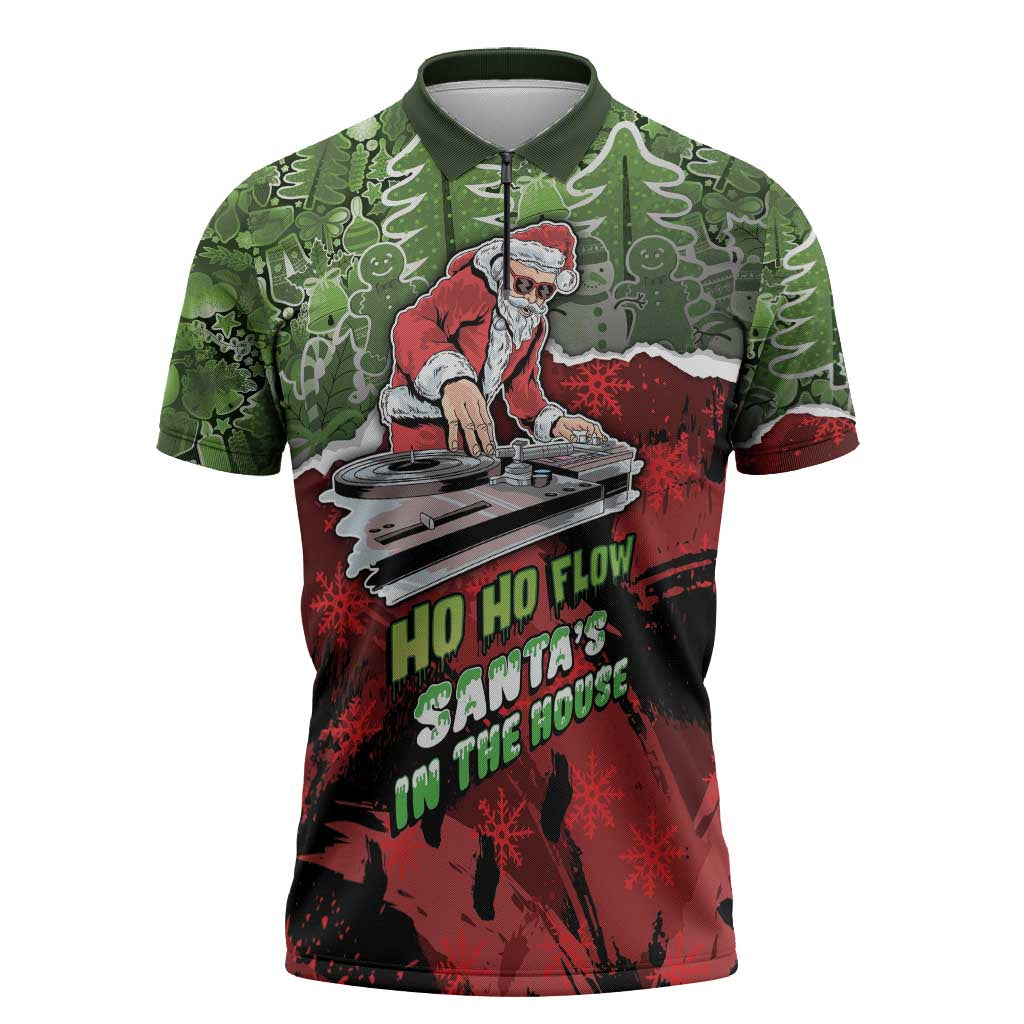 Hip Hop Christmas Zipper Polo Shirt DJ Santa Ho Ho Flow - Wonder Print Shop
