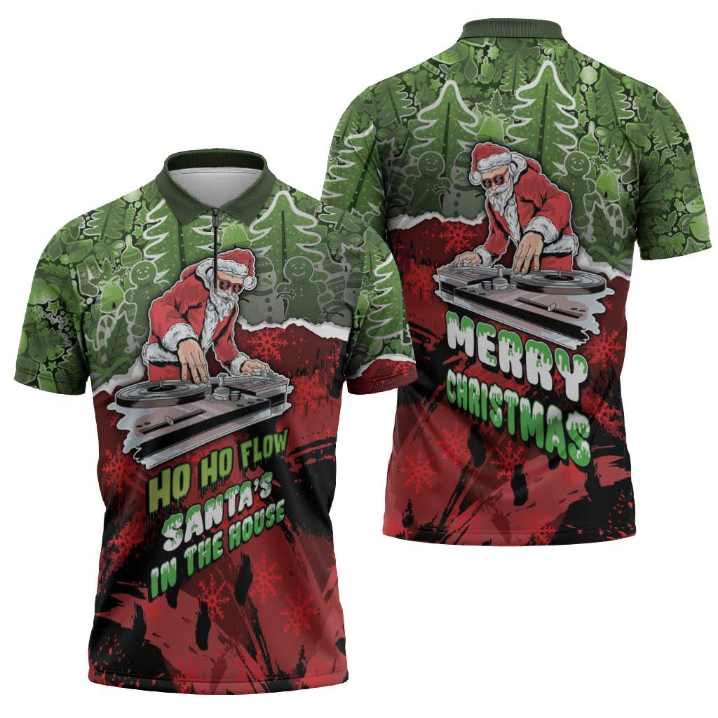 Hip Hop Christmas Zipper Polo Shirt DJ Santa Ho Ho Flow - Wonder Print Shop