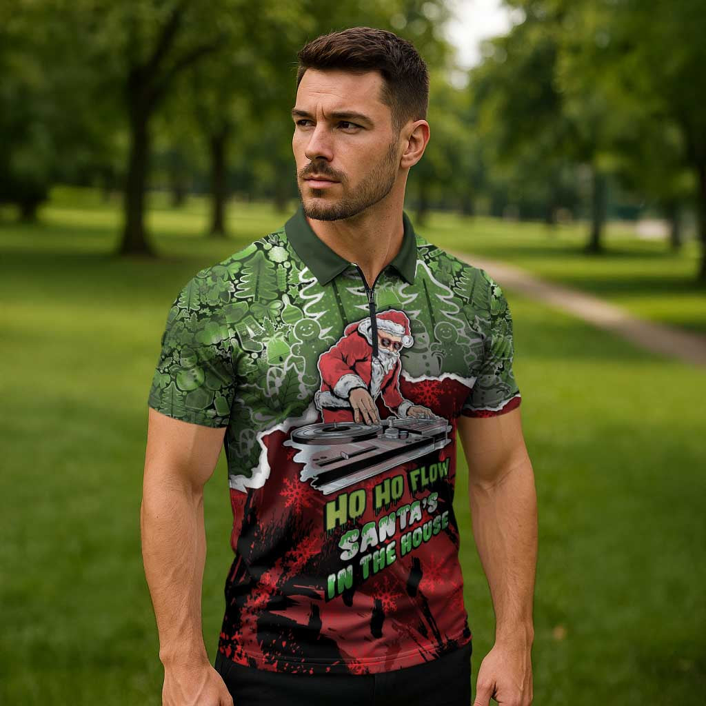 Hip Hop Christmas Zipper Polo Shirt DJ Santa Ho Ho Flow - Wonder Print Shop