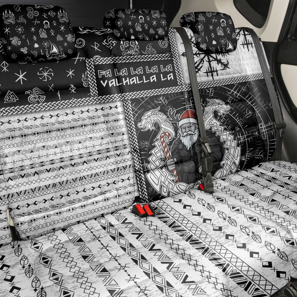 Vikings Christmas Back Car Seat Cover Fa La La La Valhalla La - Wonder Print Shop