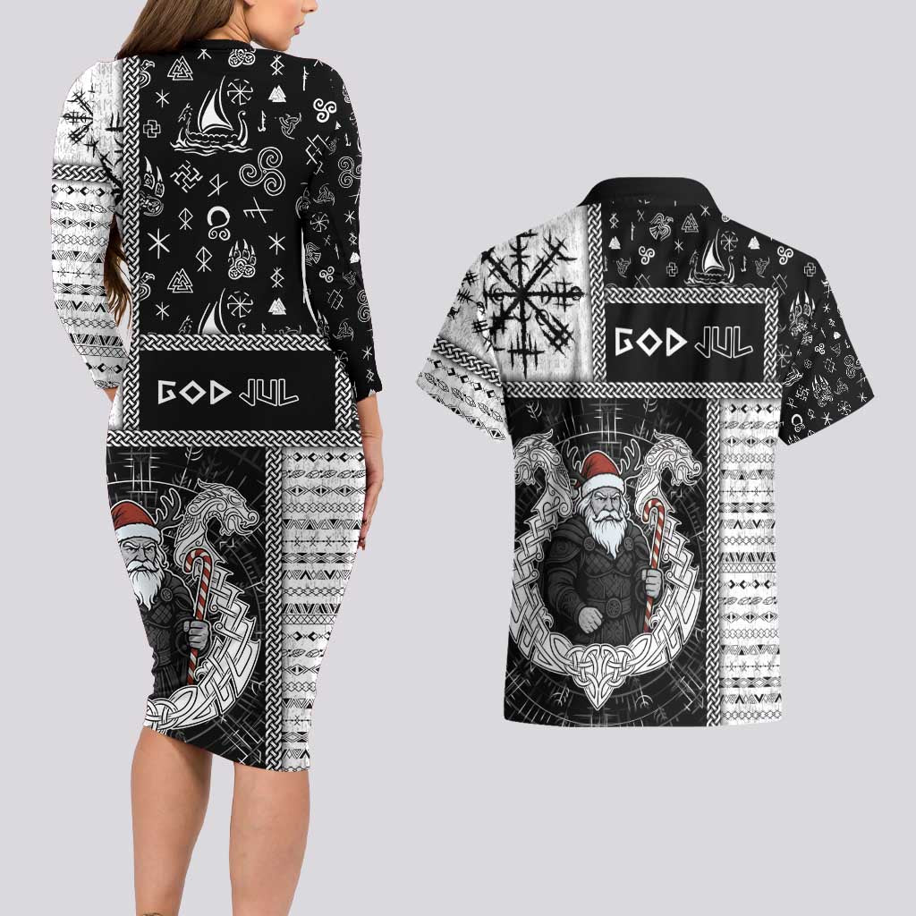 Vikings Christmas Couples Matching Long Sleeve Bodycon Dress and Hawaiian Shirt Fa La La La Valhalla La - Wonder Print Shop