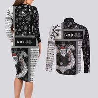 Vikings Christmas Couples Matching Long Sleeve Bodycon Dress and Long Sleeve Button Shirt Fa La La La Valhalla La - Wonder Print Shop