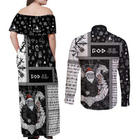 Vikings Christmas Couples Matching Off Shoulder Maxi Dress and Long Sleeve Button Shirt Fa La La La Valhalla La - Wonder Print Shop