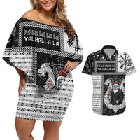 Vikings Christmas Couples Matching Off Shoulder Short Dress and Hawaiian Shirt Fa La La La Valhalla La - Wonder Print Shop