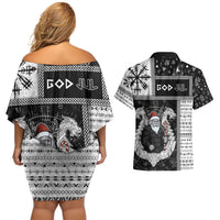 Vikings Christmas Couples Matching Off Shoulder Short Dress and Hawaiian Shirt Fa La La La Valhalla La - Wonder Print Shop