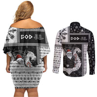 Vikings Christmas Couples Matching Off Shoulder Short Dress and Long Sleeve Button Shirt Fa La La La Valhalla La - Wonder Print Shop
