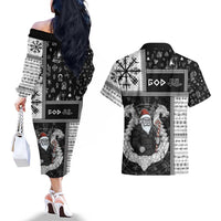 Vikings Christmas Couples Matching Off The Shoulder Long Sleeve Dress and Hawaiian Shirt Fa La La La Valhalla La - Wonder Print Shop