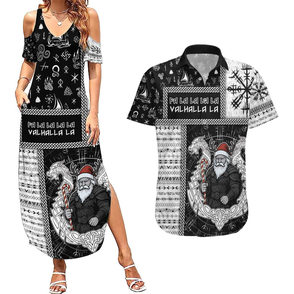 Vikings Christmas Couples Matching Summer Maxi Dress and Hawaiian Shirt Fa La La La Valhalla La - Wonder Print Shop