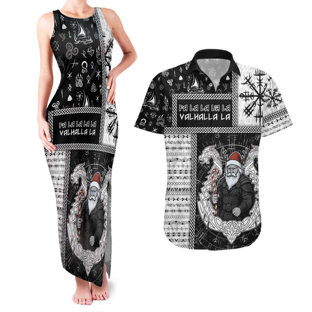 Vikings Christmas Couples Matching Tank Maxi Dress and Hawaiian Shirt Fa La La La Valhalla La - Wonder Print Shop