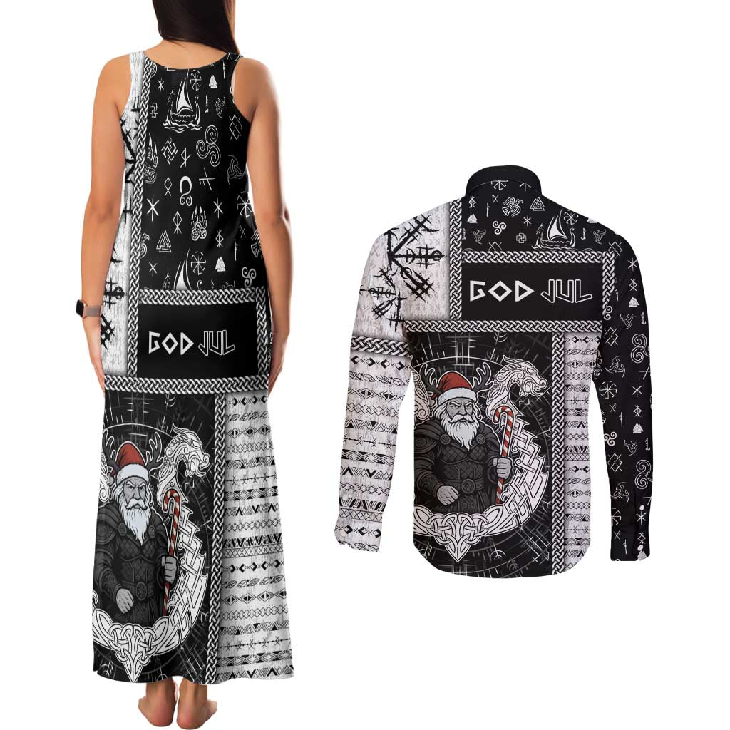 Vikings Christmas Couples Matching Tank Maxi Dress and Long Sleeve Button Shirt Fa La La La Valhalla La - Wonder Print Shop