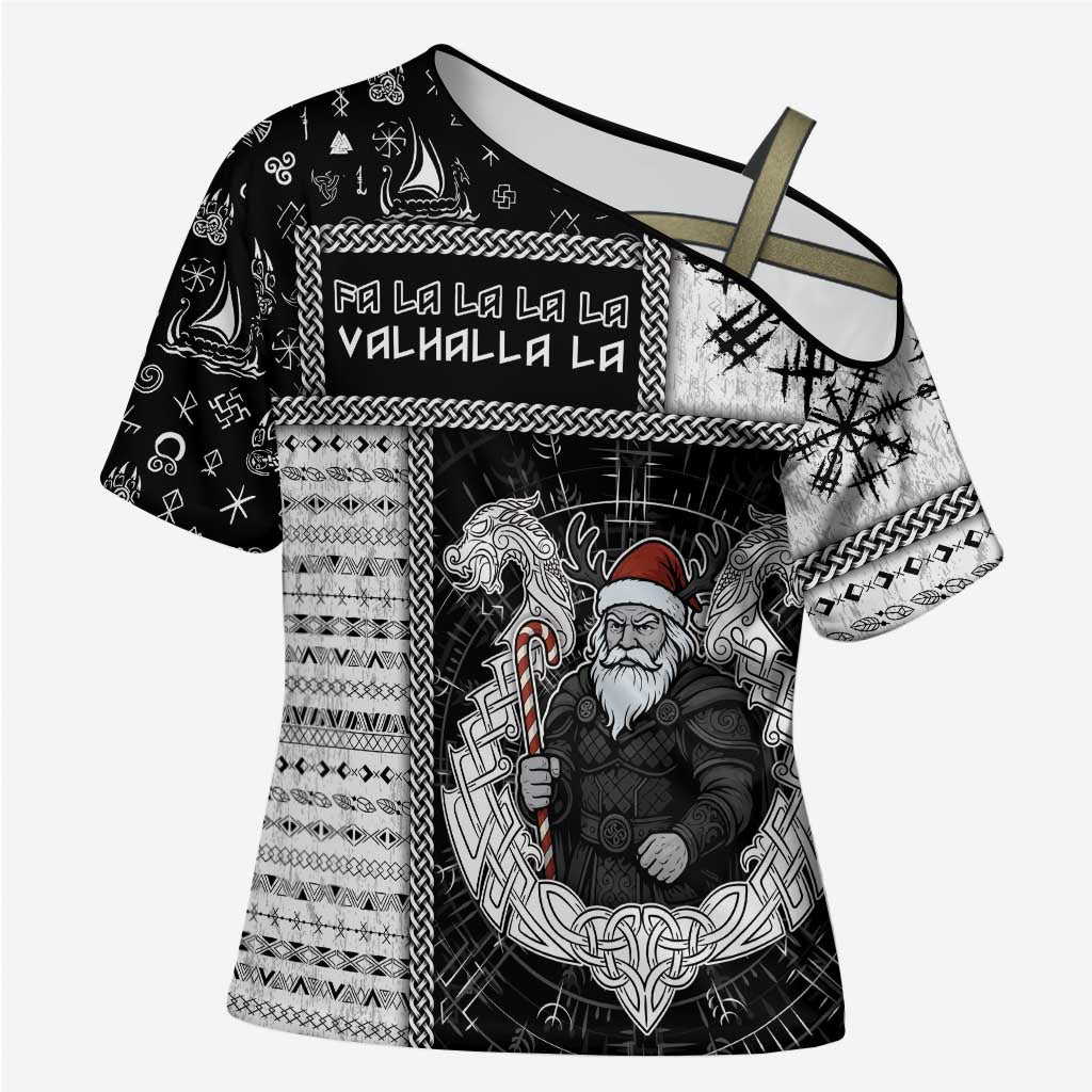 Vikings Christmas Cross Shoulder Shirt Fa La La La Valhalla La - Wonder Print Shop