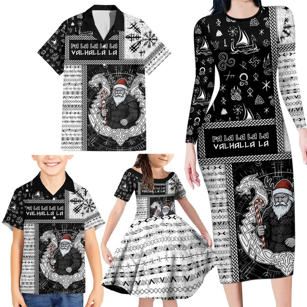 Vikings Christmas Family Matching Long Sleeve Bodycon Dress and Hawaiian Shirt Fa La La La Valhalla La - Wonder Print Shop