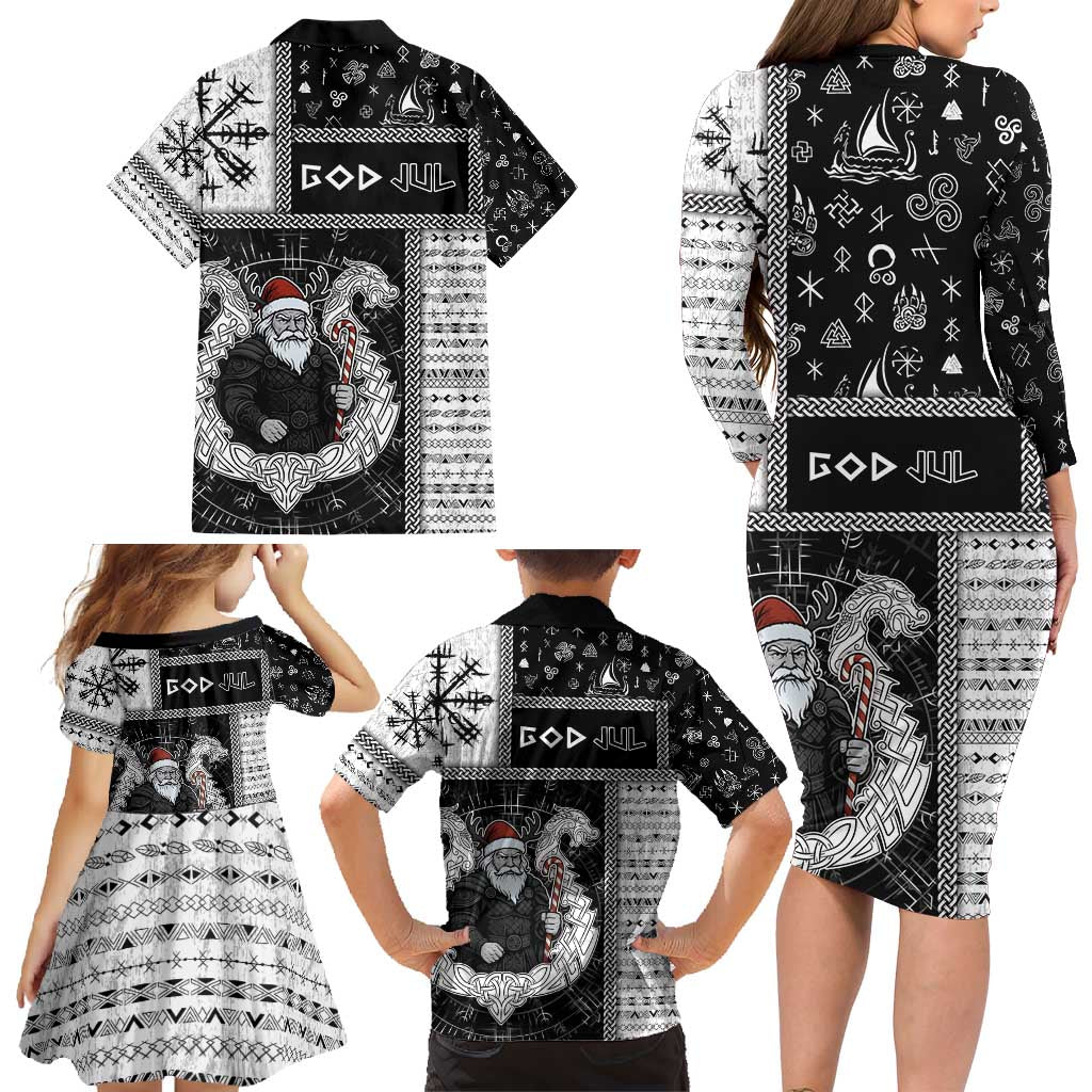 Vikings Christmas Family Matching Long Sleeve Bodycon Dress and Hawaiian Shirt Fa La La La Valhalla La - Wonder Print Shop